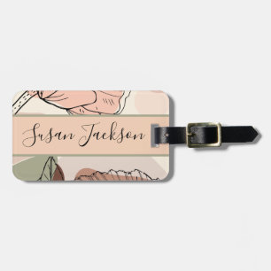 Botanical Peach Sage Floral Modern Luggage Tag