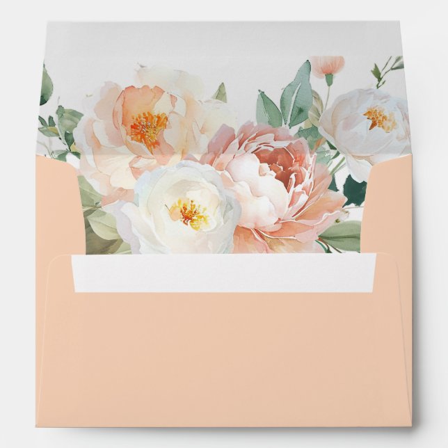Botanical Peach Spring Floral Wedding Invitation Envelope (Back (Bottom))
