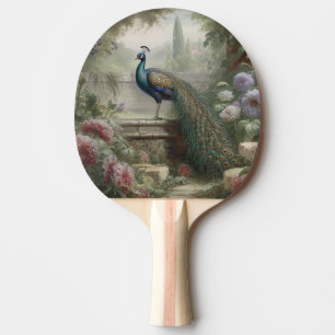 Botanical: peacock on stairs in an English garden Ping Pong Paddle