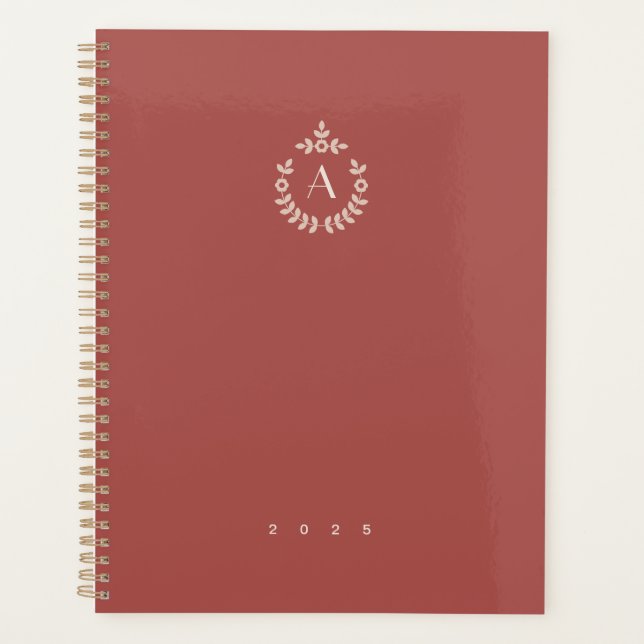 Botanical Pendant Crest Monogram Yearly Planner (Front)