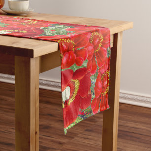 Botanical Peony Flowers Fern Leaves Table Runner