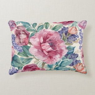 Botanical Peony Watercolor Lavender Blooms Floral Accent Pillow