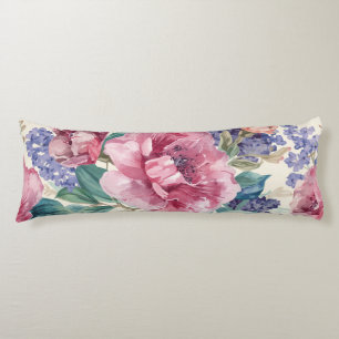 Botanical Peony Watercolor Lavender Blooms Floral Body Pillow