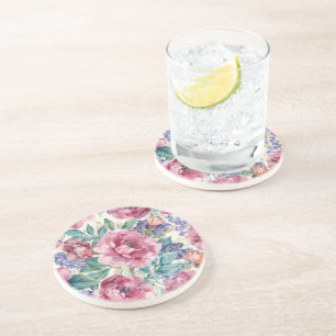 Botanical Peony Watercolor Lavender Blooms Floral Coaster
