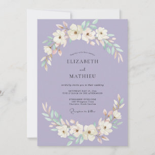 Botanical Periwinkle Mint Wreath Wedding Invitation