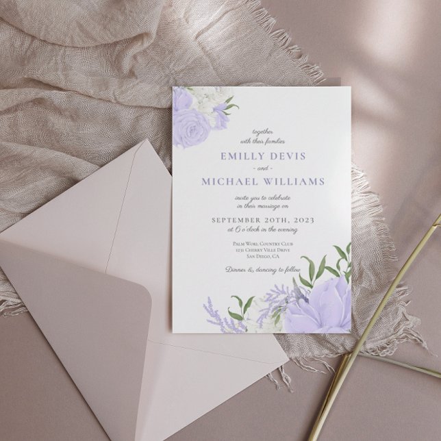 Botanical Periwinkle Watercolor Wedding Invitation (Creator Uploaded)