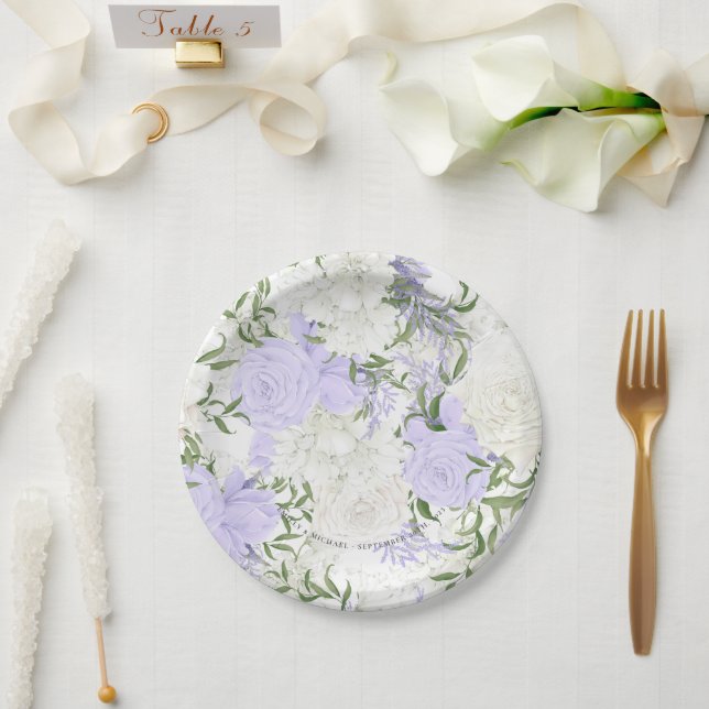 Botanical Periwinkle Watercolor Wedding  Paper Plate (Wedding)