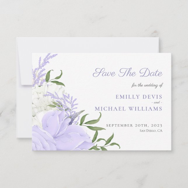 Botanical Periwinkle Watercolor Wedding  Save The Date (Front)