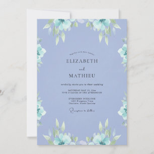 Botanical Periwinkle Wreath Wedding Invitation