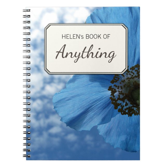 Botanical Photo Blue Poppy Personalized Notebook (Front)