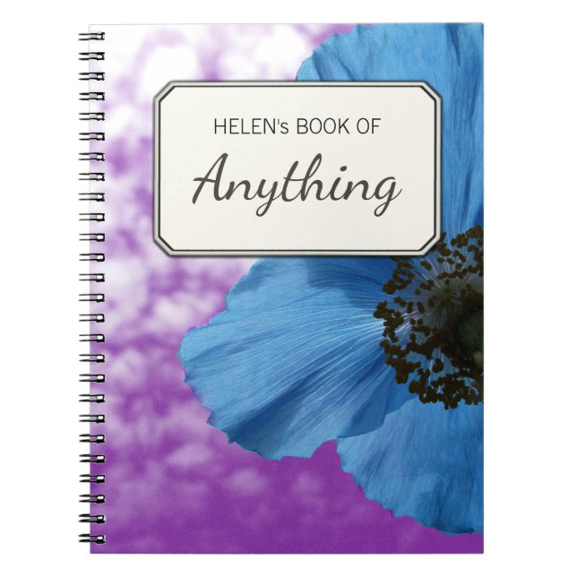 Botanical Photo Blue Poppy Personalized Notebook (Front)