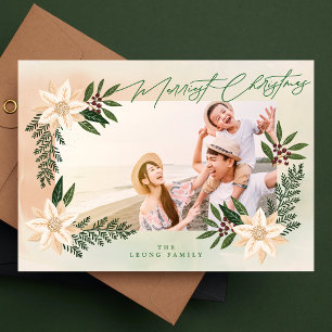 Botanical Photo Frame Merry Christmas Holiday Card