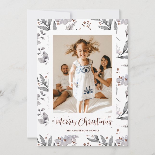 Botanical Photo Merry Christmas Card (Front)