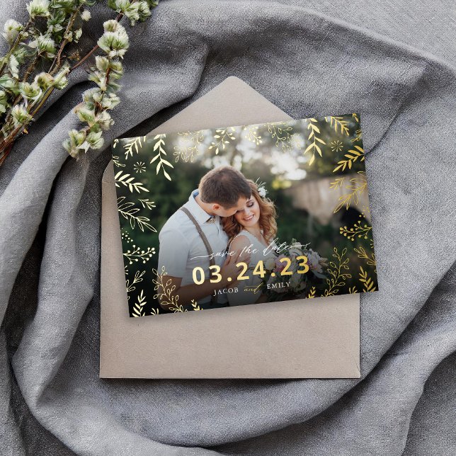 Botanical Photo Overlay Save the Date Foil Invitat (Creator Uploaded)