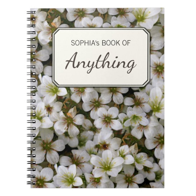Botanical Photo White Garden Flowers Personalized Notebook (Front)