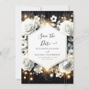 Botanical Photo White Roses Wedding Save The Date