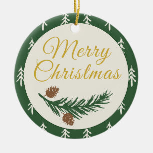 Botanical Pinecone Christmas Ceramic Ornament