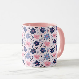 Botanical Pink And Blue Flowers Nature Print Mug