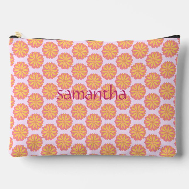 Botanical Pink And Yellow Flower Accessory Pouch (Front)