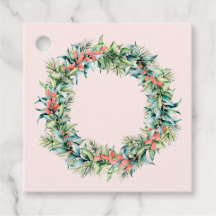 Botanical Pink Berry Wreath Christmas Gift Tags