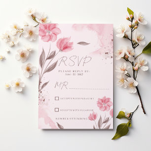 Botanical pink brown watercolor floral RSVP  Invitation