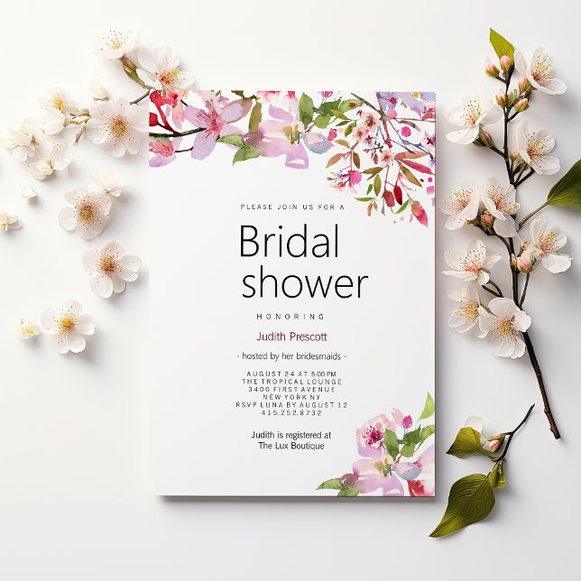 Botanical pink cherry blossom summer Bridal Shower Invitation (Botanical pink cherry blossom summer Bridal Shower )