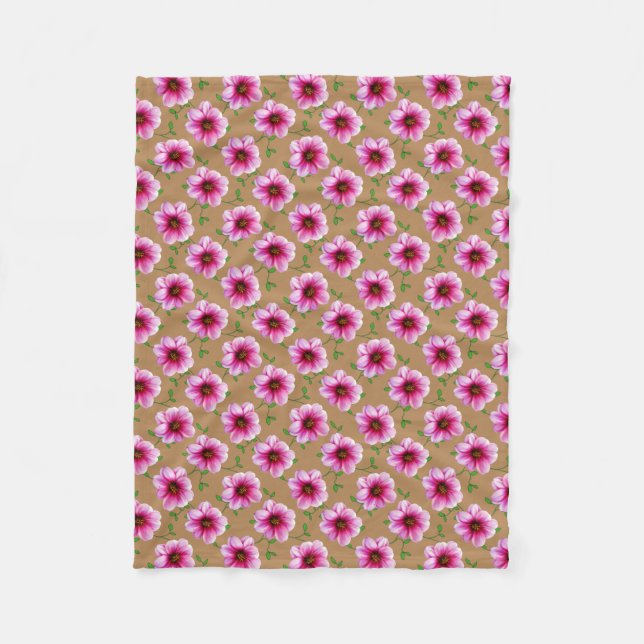 Botanical Pink Dahlia Flower on any Colour Fleece Blanket (Front)