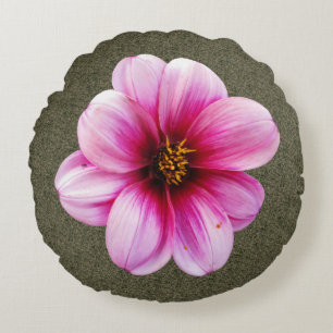 Botanical Pink Dahlia Flower Round Pillow