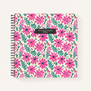 Botanical Pink Daisies Watercolor Pattern Notebook