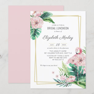 Botanical Pink Flamingo Floral Bridal Luncheon Invitation
