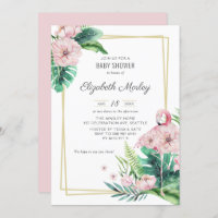 Botanical Pink Flamingo Floral Frame Baby Shower