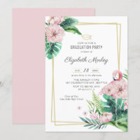Botanical Pink Flamingo Frame Graduation Party