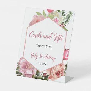 Botanical Pink Floral Hexagon Cards and Gifts Pedestal Sign