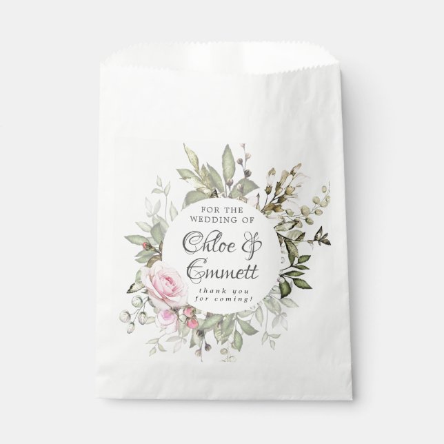 Botanical Pink Floral Wedding Thank You Favour Bag (Front)