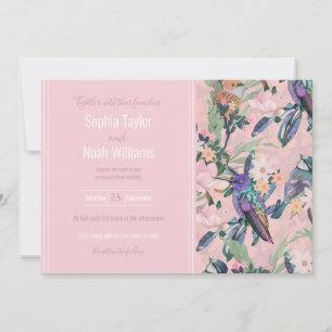 Botanical Pink Garden Flowers and Birds