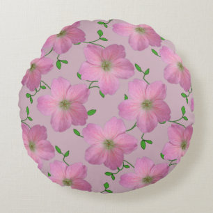 Botanical Pink Geranium Flower on any Colour Round Pillow