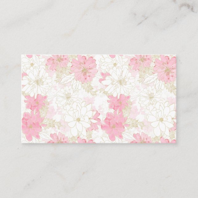 Botanical Pink Gold Flowers Business Card (Front)