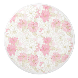 Botanical Pink Gold Flowers Ceramic Knob