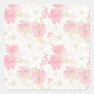 Botanical Pink Gold Flowers Square Sticker