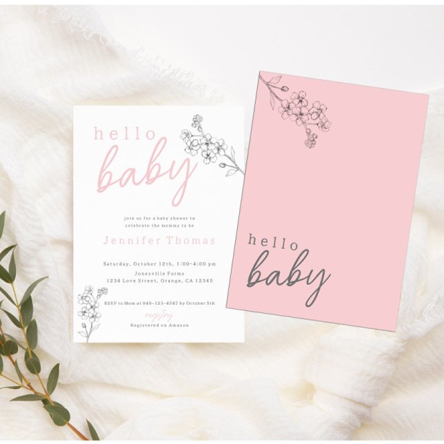 Botanical Pink Hello Baby Baby Shower Invitation (Creator Uploaded)