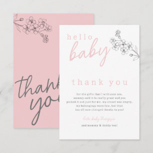 Botanical Pink Hello Baby Baby Shower Thank You  Card