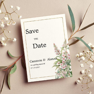 Botanical pink mint flower bouquet Save the Date Invitation