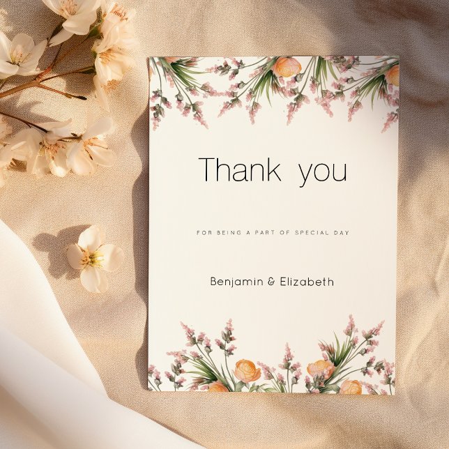 Botanical pink orange summer flowers Thank You Invitation (Botanical pink orange summer flowers Thank You )