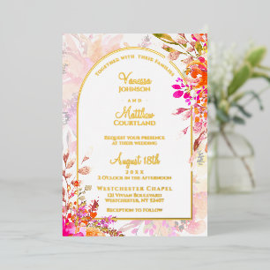 Botanical Pink Orange Watercolor Floral Wedding