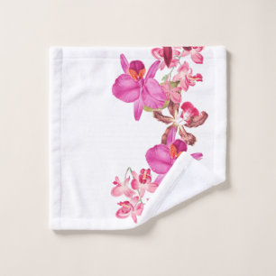 Botanical Pink Orchid Flowers Bath Towel Set