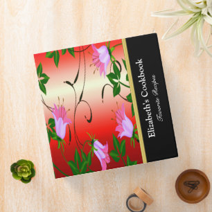 Botanical pink orchids recipe cookbook with gold binder