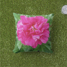 Botanical Pink Peony Green Leaves  Outdoor Pillow