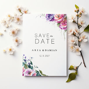 Botanical pink purple coral floral Save the Date  Invitation
