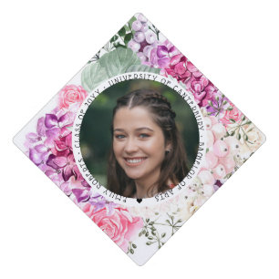 Botanical Pink Purple Floral Photo Graduation Grad Graduation Cap Topper