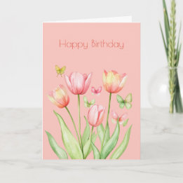 Botanical Pink Tulip Flower Boho Birthday  Card